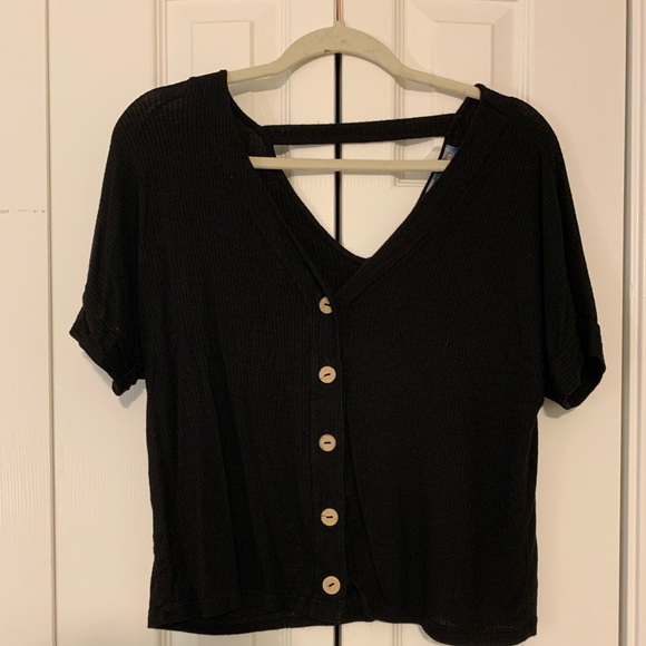 Black button short sleeve top - Picture 1 of 1